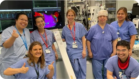 Dr Malcolme-Lawes with her team in the cardiac catheter lab