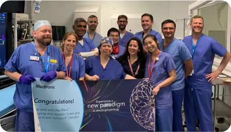 Dr Malcolme-Lawes with colleagues in the electrophysiology lab